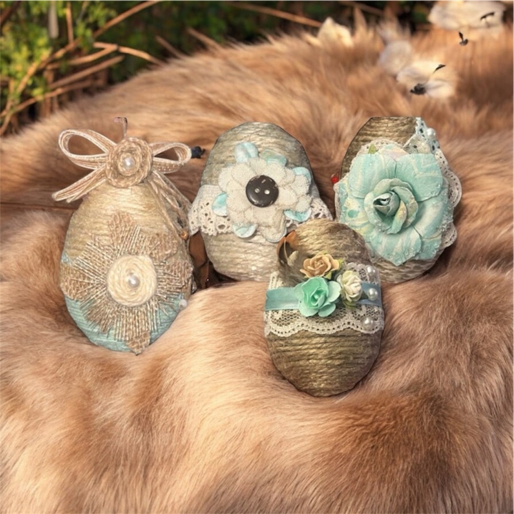 Shabby Chic Mint Green Twine Easter Egg SET (4), Custom Eggs, Farm Easter Décor,